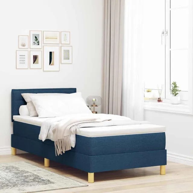 vidaXL Boxspring bed met LED-stripverlichting Blauw 100 x 200 cm Stof