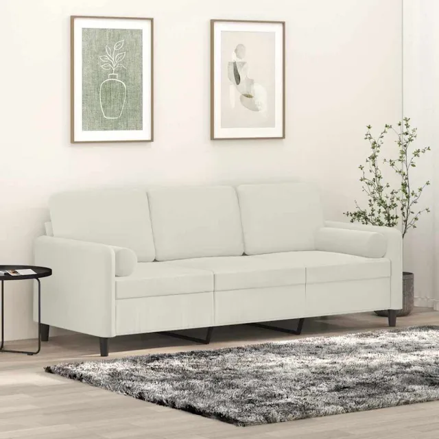 vidaXL Driezitsbank met sierkussens 180 cm fluweel crèmekleurig