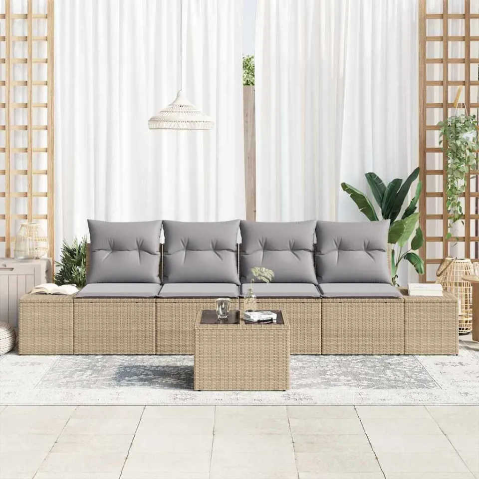 vidaXL Tuin Sofa Set 5 st Beige en Grijs poly rattan, foto 3