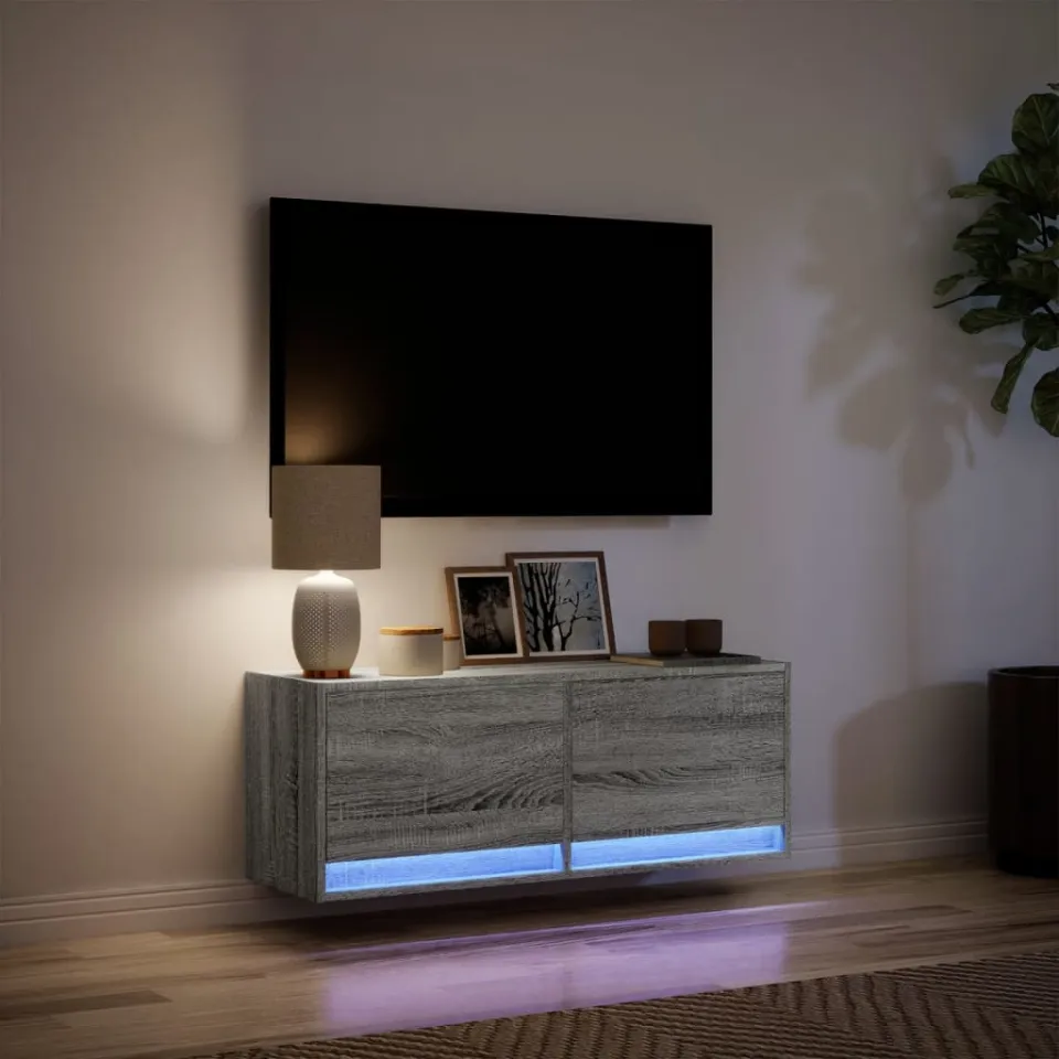 vidaXL Tv-wandmeubel met LED-verlichting 100x31x35 cm grijs sonoma, foto 4