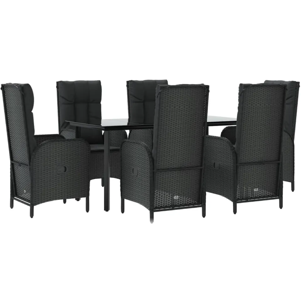 vidaXL 7-delige Tuinset met kussens poly rattan zwart, foto 3