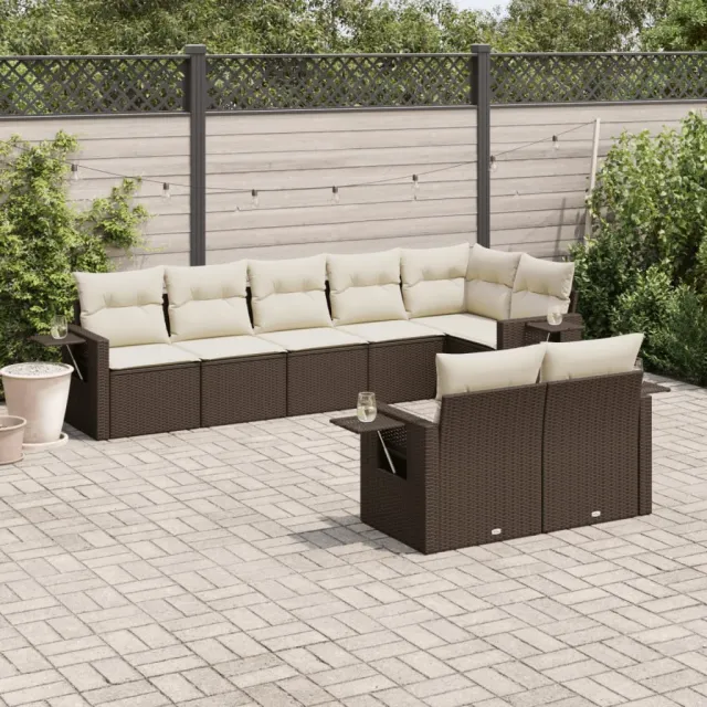 vidaXL 8-delige Loungeset met kussens poly rattan bruin, foto 2