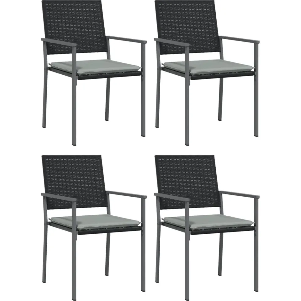 vidaXL 5-delige Tuinset met kussens poly rattan en staal Zwart