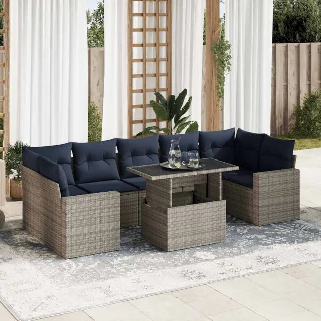 vidaXL 8-delige Loungeset met kussens poly rattan acacia grijs, foto 2