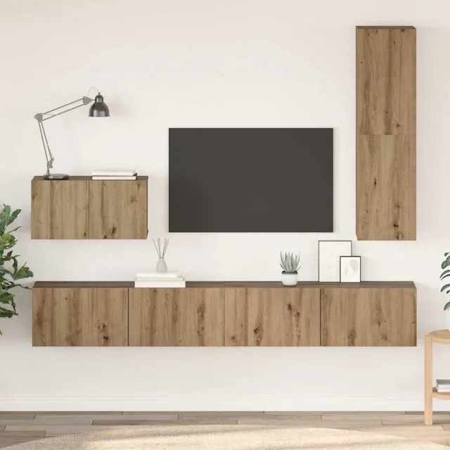 vidaXL Wand TV Kast 4 st Artisan Eiken Bewerkt hout Bruin