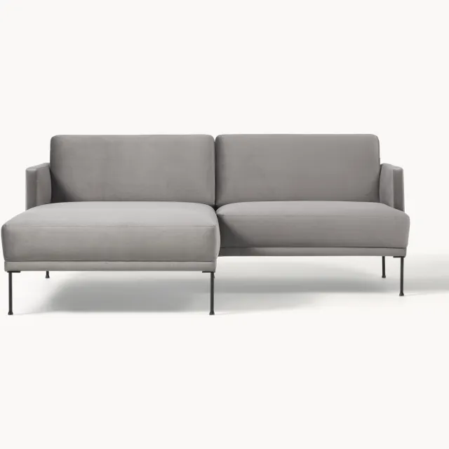 Westwing Collection Kleine fluwelen hoekbank Fluente Grijs