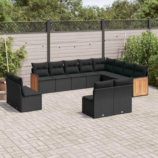 vidaXL 12-delige Loungeset met kussens poly rattan zwart, foto 2