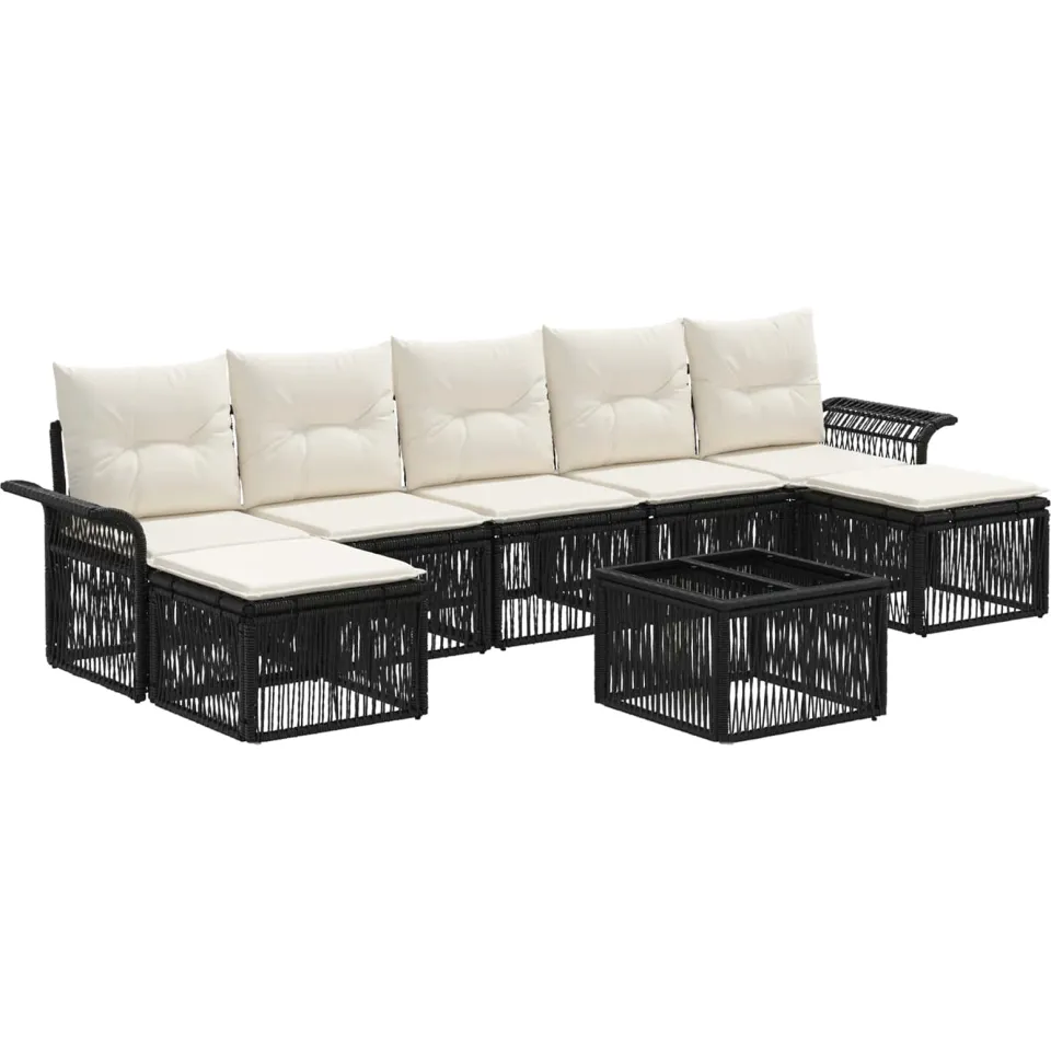 vidaXL Tuinbankenset 8 st 7-zits Zwart poly rattan, foto 3