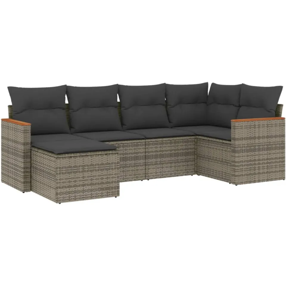 vidaXL 6-delige Loungeset met kussens poly rattan grijs, foto 3