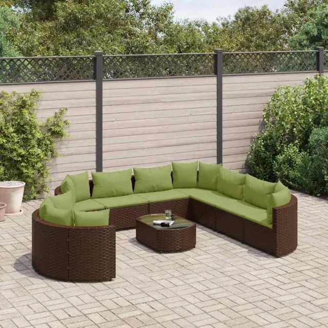 vidaXL 10-delige Loungeset met kussens poly rattan bruin, foto 2