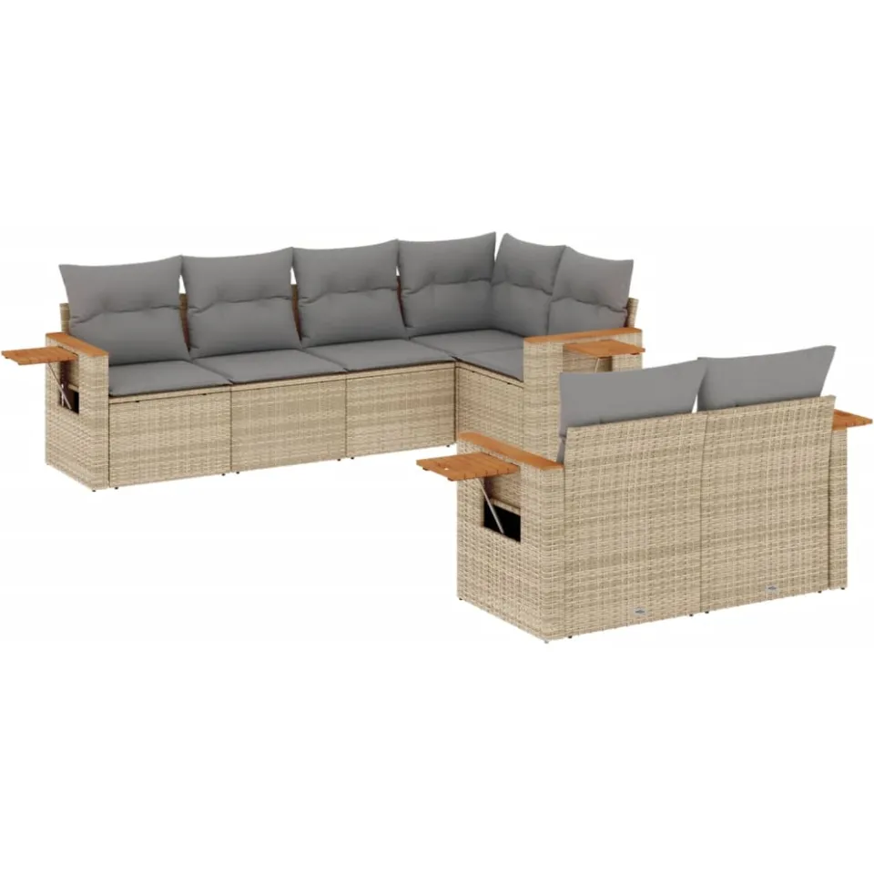 vidaXL 7-delige Loungeset met kussens poly rattan grijs