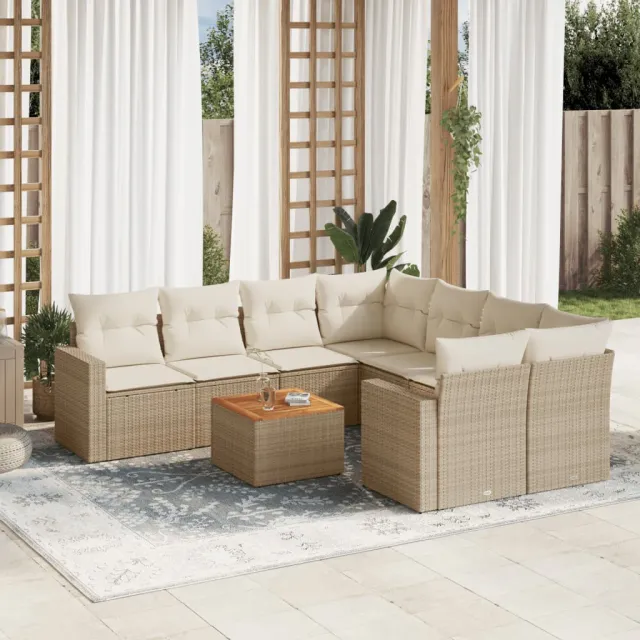 vidaXL 9-delige Loungeset met kussens poly rattan beige, foto 2