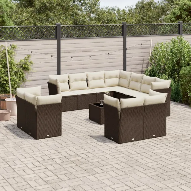 vidaXL 12-delige Loungeset met kussens poly rattan bruin, foto 2