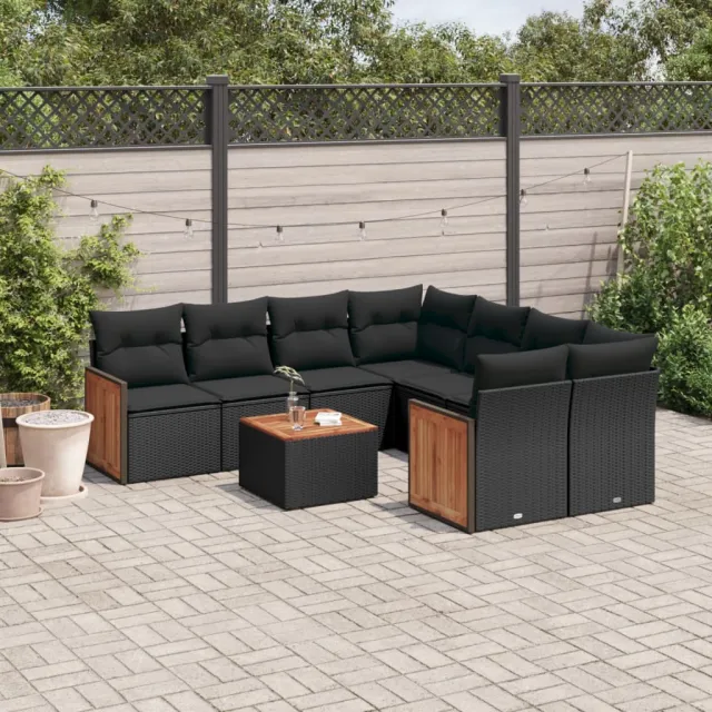 vidaXL 9-delige Loungeset met kussens poly rattan zwart, foto 2