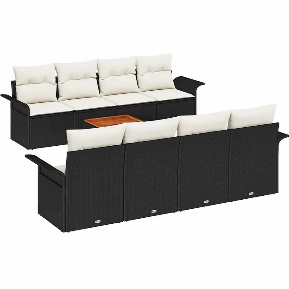 vidaXL Tuinbankenset 9 st Zwart poly rattan