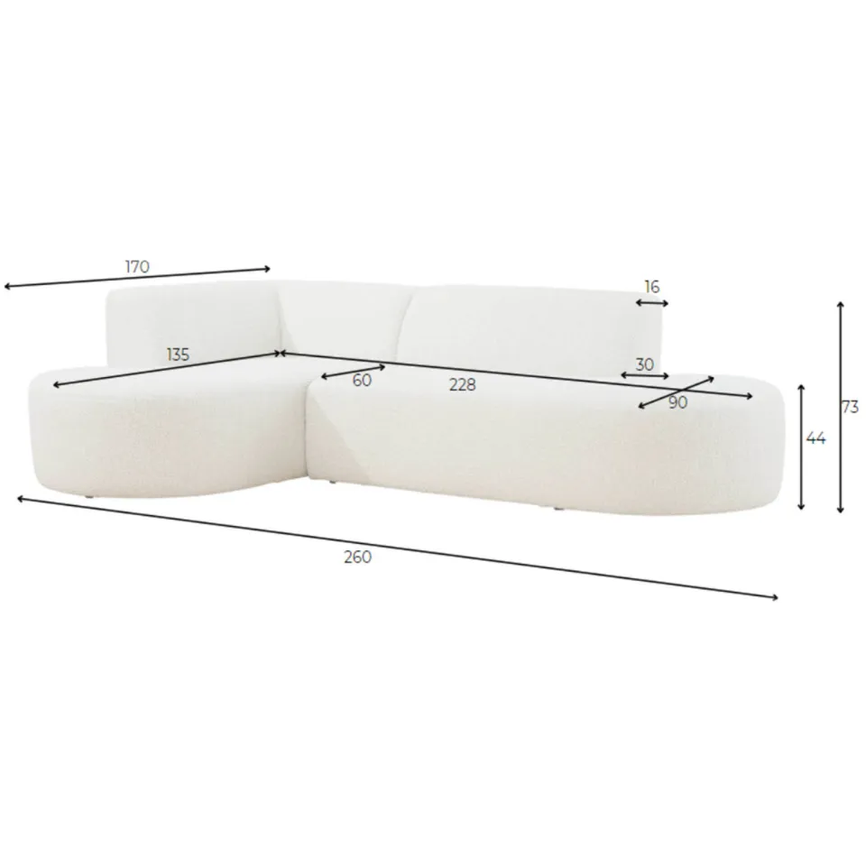 NOUS Living bouclé hoekbank Arles met ronde hoek - beige, foto 5