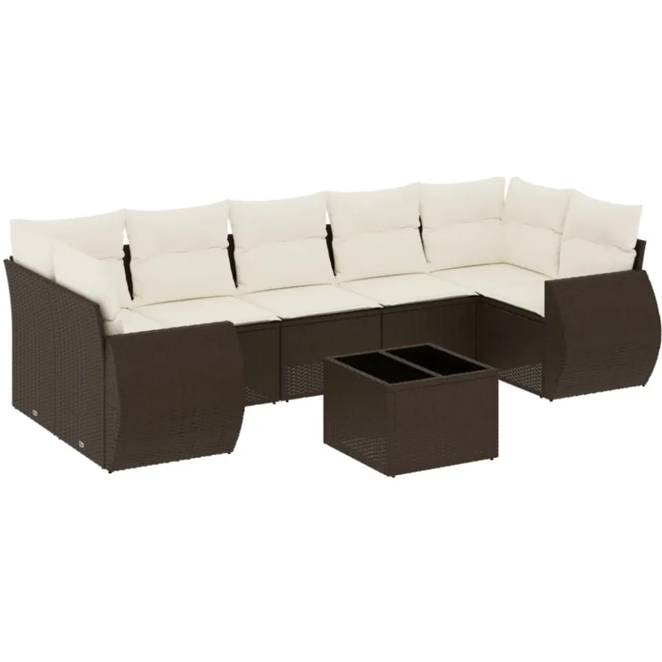 vidaXL 8-delige Loungeset met kussens poly rattan bruin, foto 4