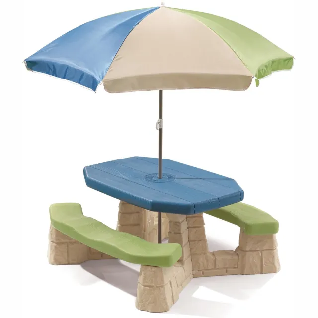 Step2 Naturally Playful Aqua Picknicktafel voor 6 kinderen met Parasol - Picknick set voor kind van plastic / kunststof Multikleur