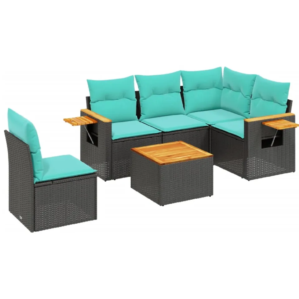 vidaXL 6-delige Loungeset met kussens poly rattan zwart, foto 3