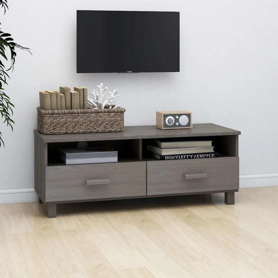 vidaXL Tv-meubel HAMAR 106x40x40 cm massief grenenhout lichtgrijs grijs, foto 3