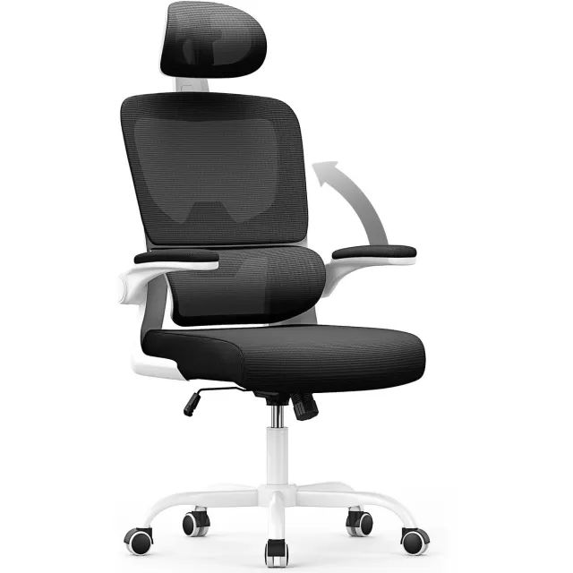 uJOY Ergonomische bureaustoel - Kantel en schommelfunctie - Dikke comfortabele zitting - Opklapbare armleuningen - 360° draaibaar Zwart en wit