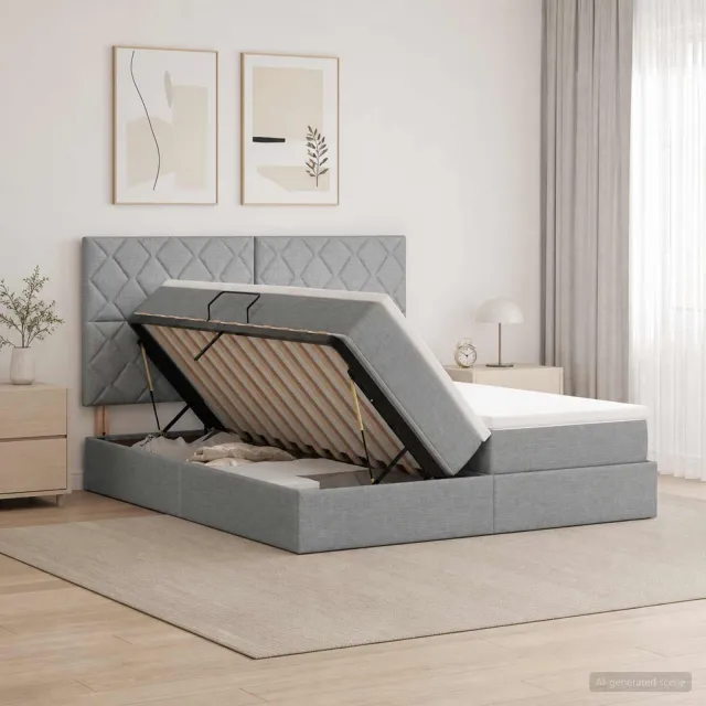 vidaXL Opslag bed met hoofdeinde Lichtgrijs 180 x 200 cm Stof