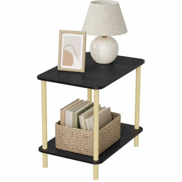 PIPIPOXER Bijzettafel - Tafeltje - Kleine Salontafel - Tafel Industrieel - Dubbele laag - Banktafel - 60 x 30 x 53cm - Zwart