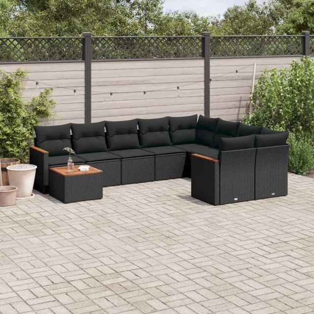 vidaXL 10-delige Loungeset met kussens poly rattan zwart, foto 2