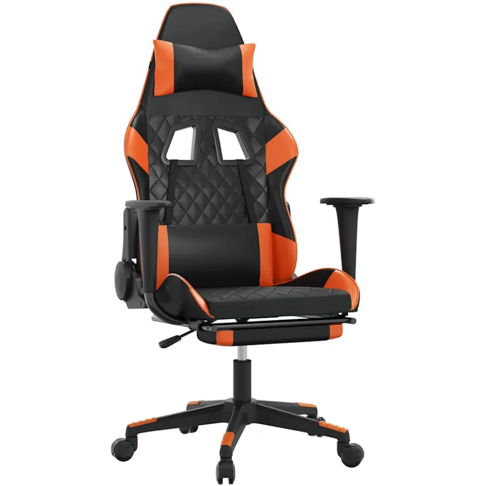 vidaXL Massage gamestoel met voetensteun kunstleer zwart en oranje, foto 3