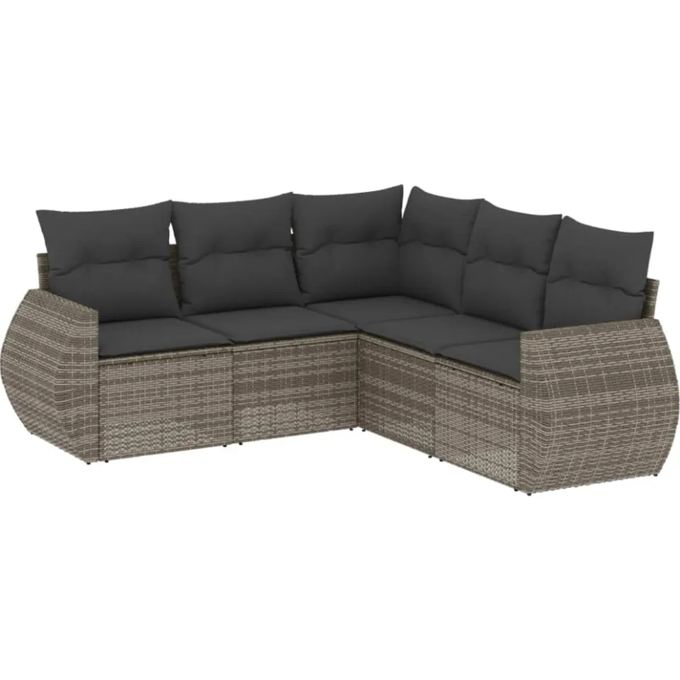 vidaXL 5-delige Loungeset met kussens poly rattan grijs, foto 3