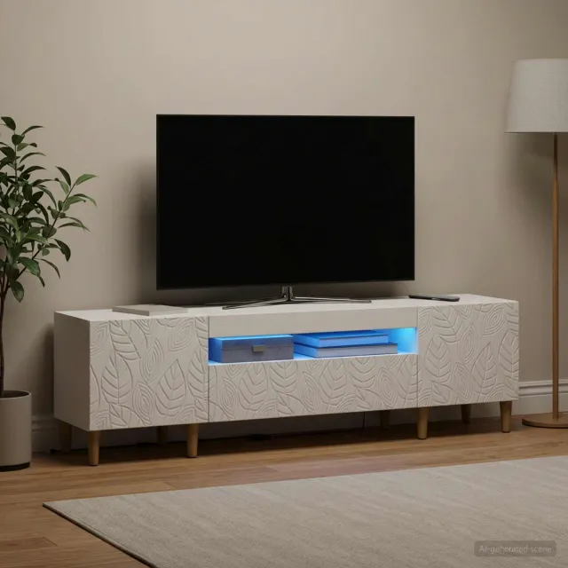 vidaXL LED tv-meubel DELFT 153 x 35 x 43 cm Wit Bewerkt hout, foto 2