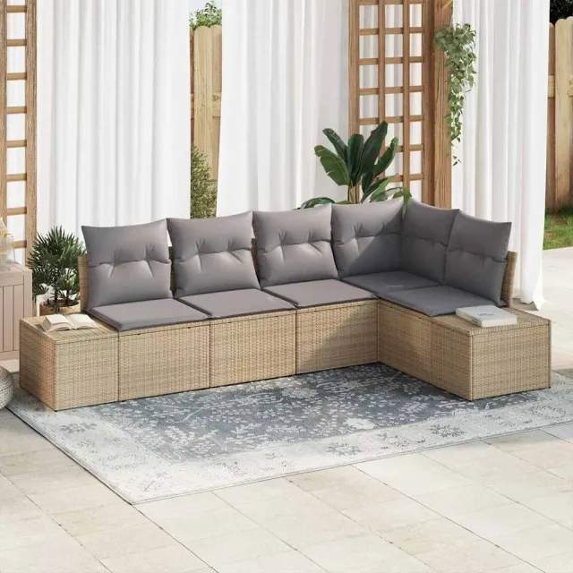 vidaXL Tuin Sofa Set 5 st Beige poly rattan, foto 2