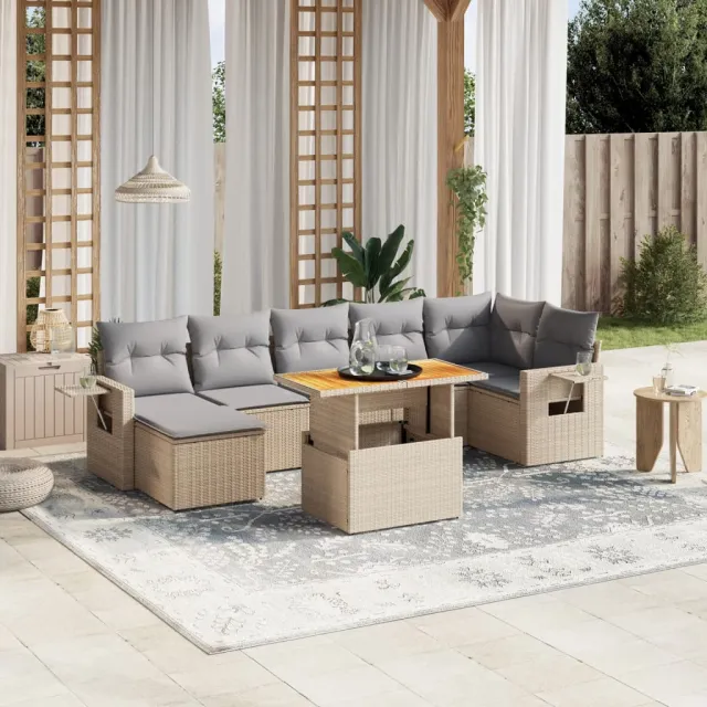 vidaXL 8-delige Loungeset met kussens poly rattan beige, foto 2