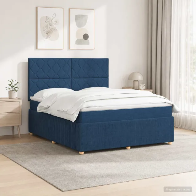 vidaXL LED Boxspring Bed met Matras Blauw 160 x 200 cm Stof