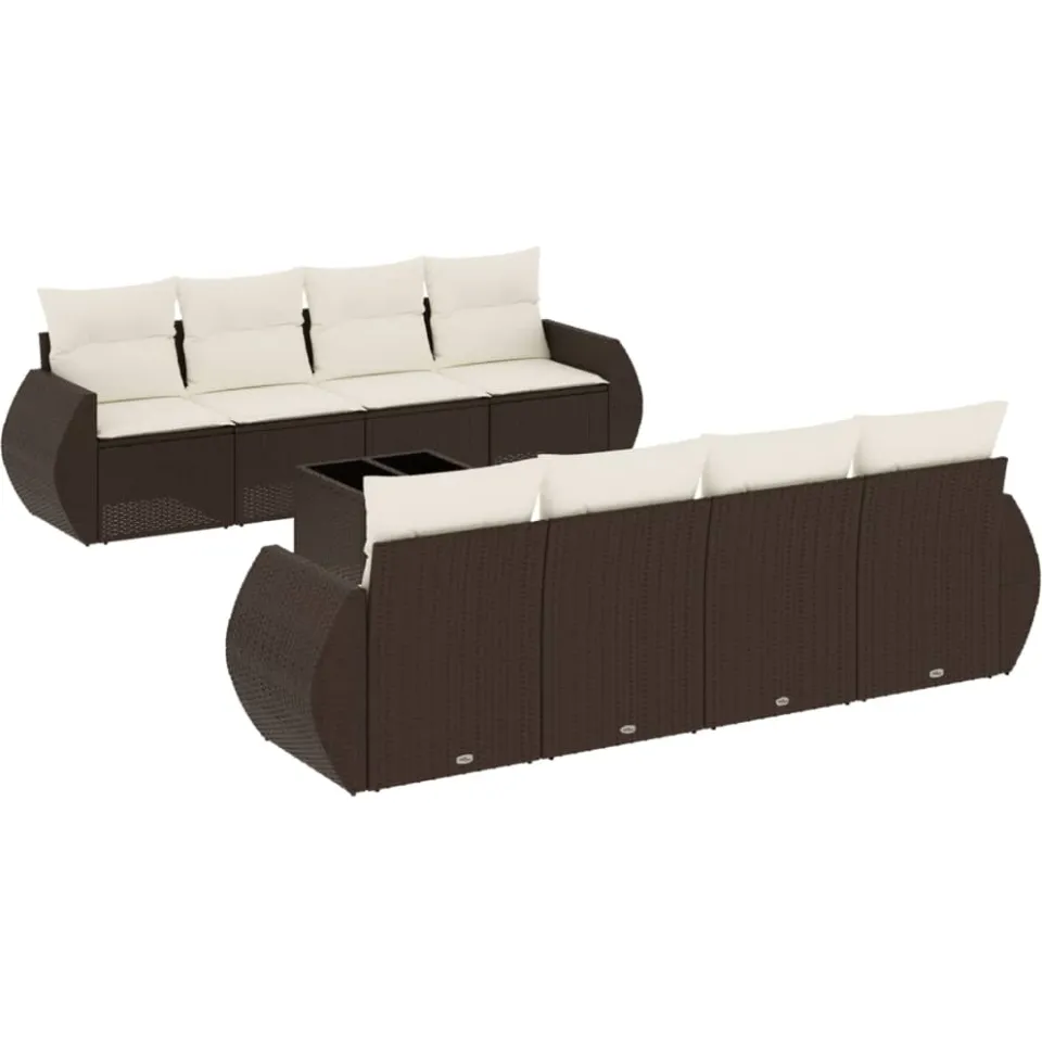 vidaXL 9-delige Loungeset met kussens poly rattan bruin, foto 4
