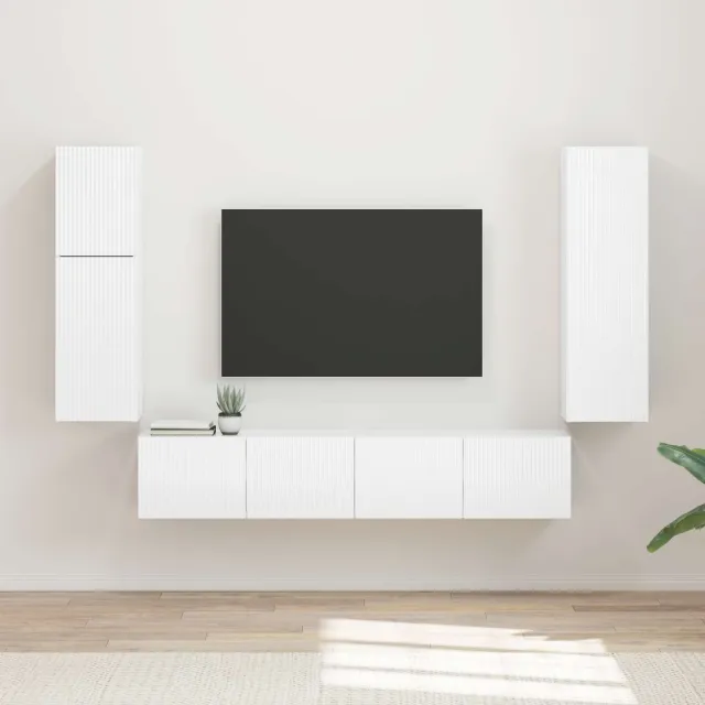 vidaXL Tv-meubelset 4 st Hoogglans wit Bewerkt hout, foto 2