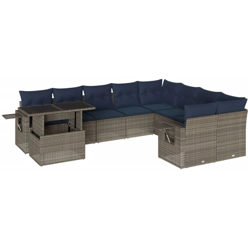 vidaXL 10-delige tuinbankset met kussens, grijs polyrotan, foto 3