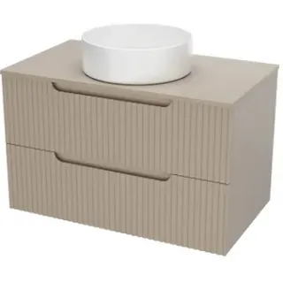 Aurlane Wastafelonderkast Emilien 46cm - Bruin Glanzend - Met 2 Lades - Met Mat Witte Wastafel