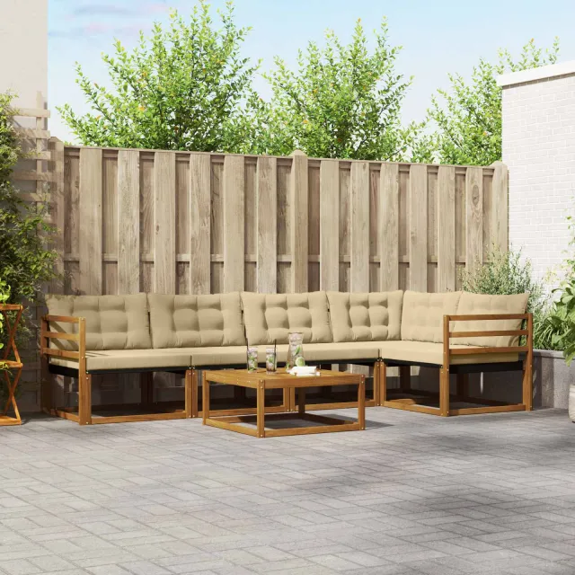 vidaXL Buiten bankenset 6 st 5-zits Natuurlijk en Beige