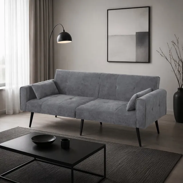 MEUNIQ 3-zits slaapbank 175 x 71 x 71 cm met verstelbare rugleuning, corduroy stof, metalen poten en slaapfunctie voor woonkamer of kantoor, grijs