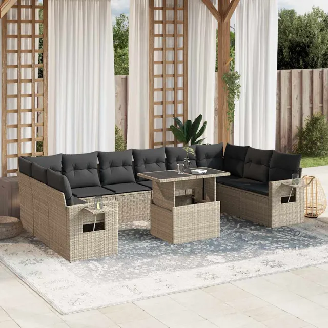vidaXL 11-delige Loungeset met kussens poly rattan lichtgrijs grijs, foto 2
