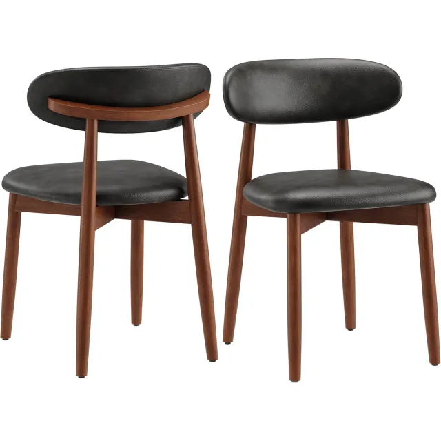 COLAMY Eetkamerstoelen Set van 2 - Gestoffeerde Stoelen met PU-Lederen Bekleding - Hoogwaardig Schuimkussen - Massief Houten Frame - Comfortabele Keukenstoelen Black