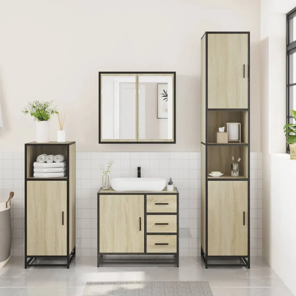 vidaXL 3-delige Badkamermeubelset bewerkt hout sonoma eikenkleurig, foto 2