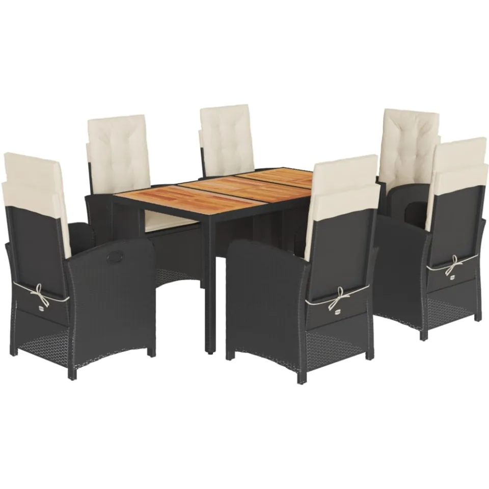 vidaXL 7-delige Tuinset met kussens poly rattan zwart, foto 4