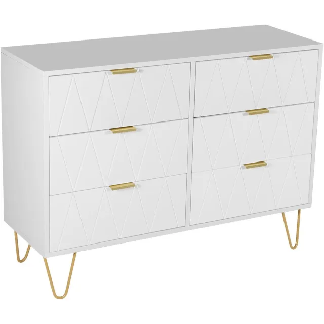 UEV Ladekast, kledingkast met 6 lades, opbergmeubel voor kinder-/volwassenenkamers, 100 x 34 x 73 cm, dressoir voor in de woonkamer, elegante Scandinavische stijl, wit