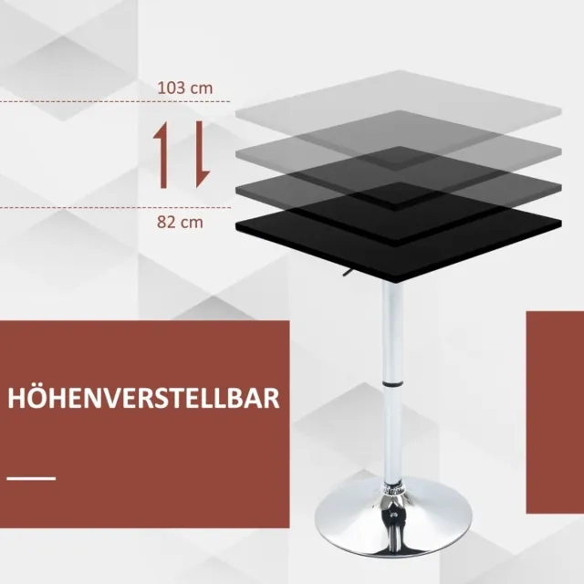 Wishdor Bartafel - Hoogte instelbaar - 360° draaibaar tafelblad - Scandinavisch - woonkamer, keuken, thuisbar - Metaal en houtlook - Zwart - 60 x 60 cm