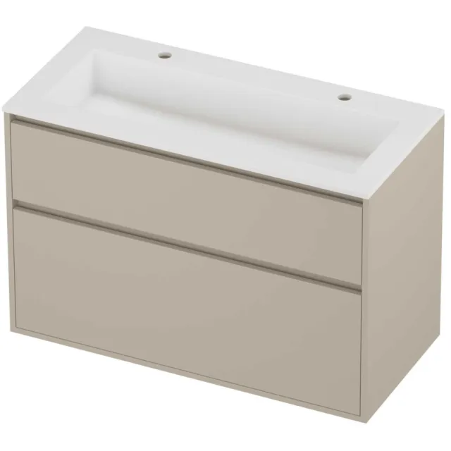 Proline Aristo Badmeubelset Polystone Elegant Greeploos 100x46x67 cm Mat White Soft Linen Beige