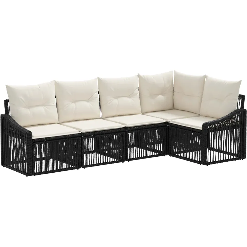 vidaXL Tuinbankenset 5 st 5-zits Zwart poly rattan, foto 3