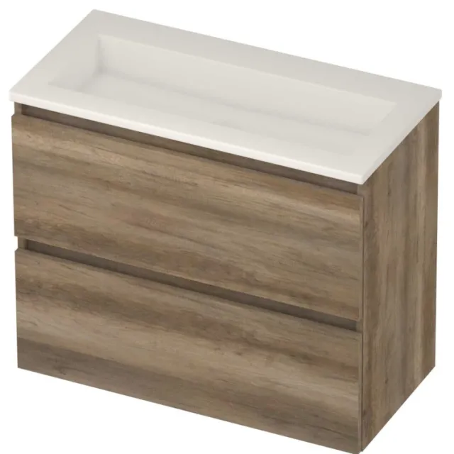 Basic-Line Mood 39 Badmeubelset Acryl Zonder Kraangat Greeploos 80x39x62 cm Scotch Oak Glans Wit
