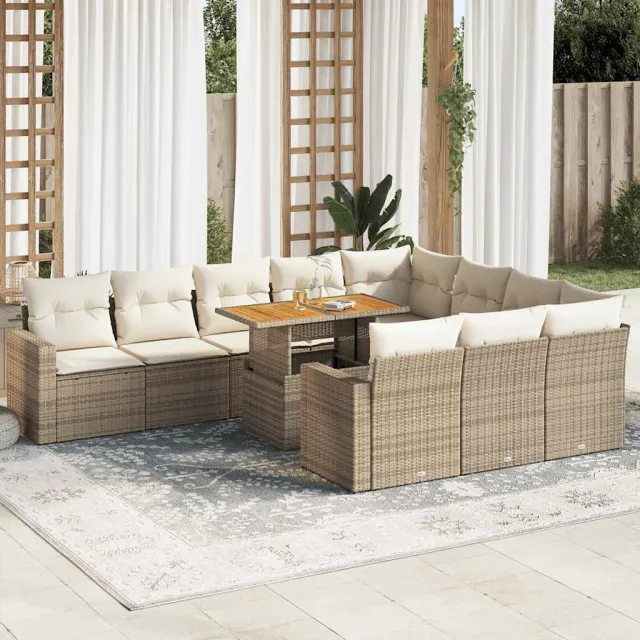 vidaXL 11-delige Tuinset met kussens poly rattan beige, foto 2